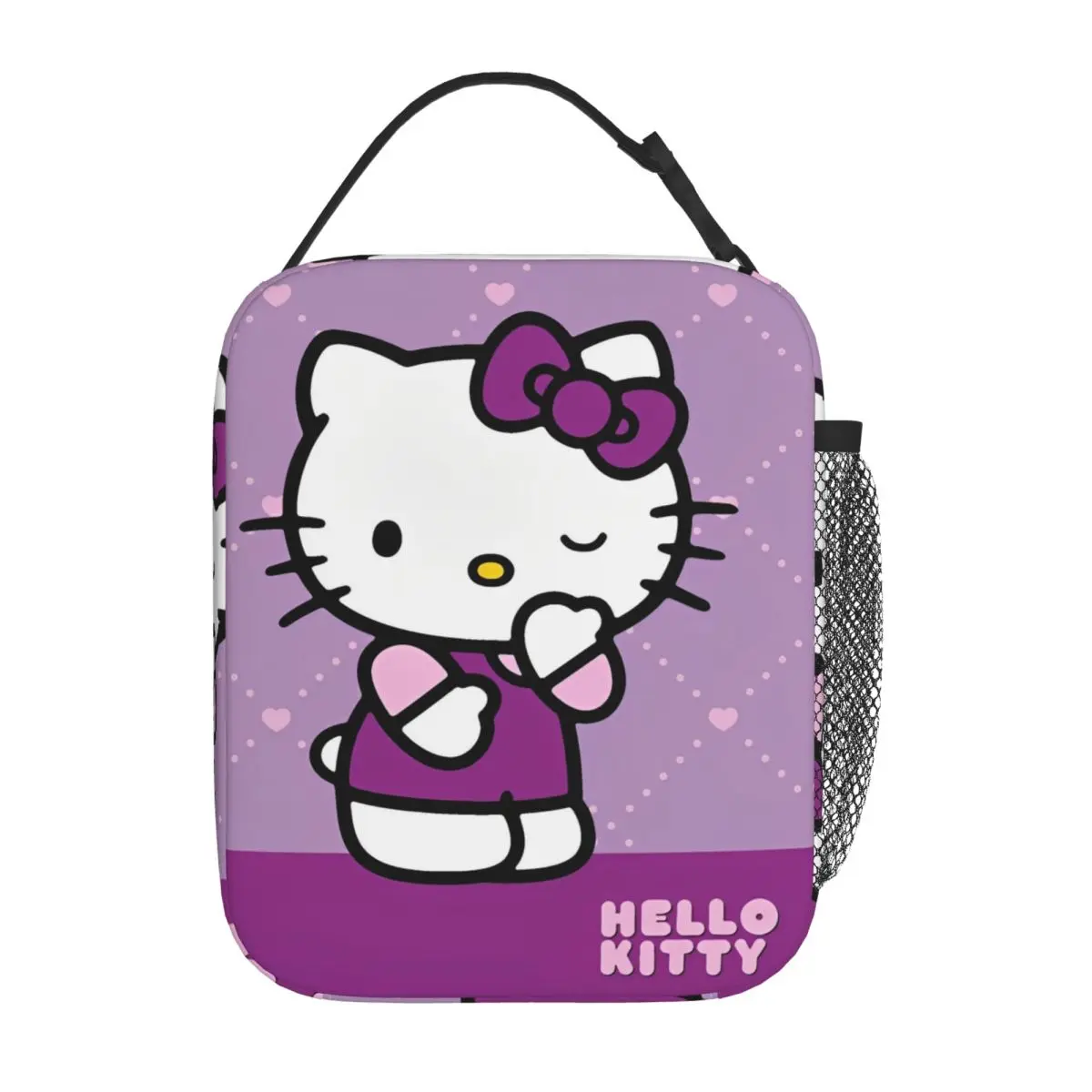 

Термосумка для обедов Hello Kitty с узором в виде сердечек, многоразовая. Контейнер для еды большой вместимости, сумка-ланчбокс, сумка для продуктов