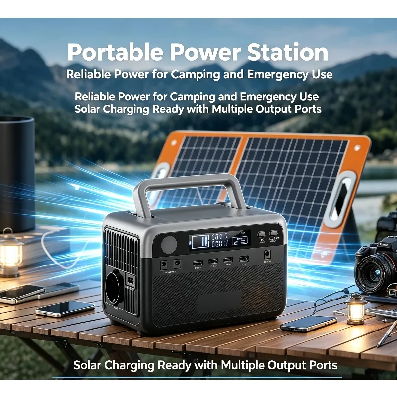 300W Portable Outdoor Energy Storage Power Station, EU 230V Socket Fast Charging Rechargeable Backup Power Supply for Camping