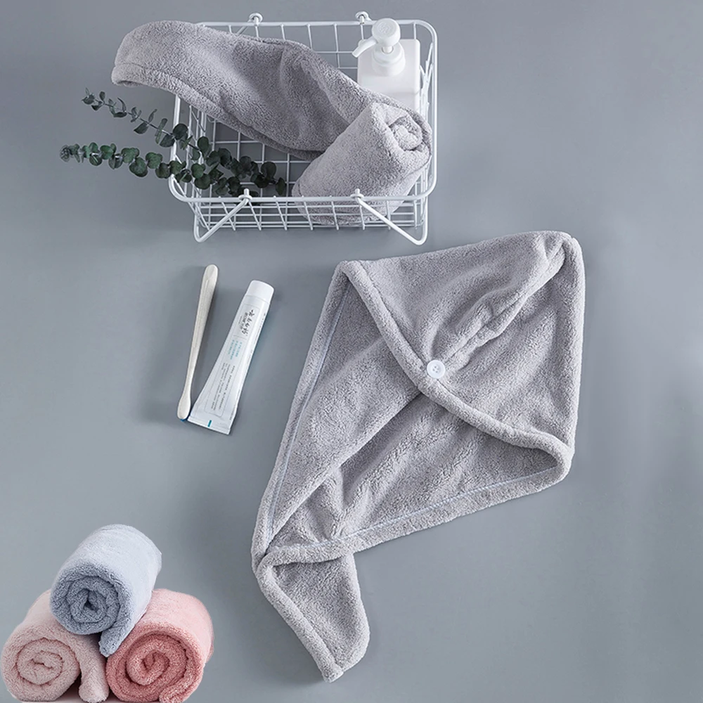 

Hair Towel Microfiber Thicken Towel Drying Hair Wrap Bath Spa Head Cap Turban Twist Quick Dry Fast Dry Shower Head Button Home