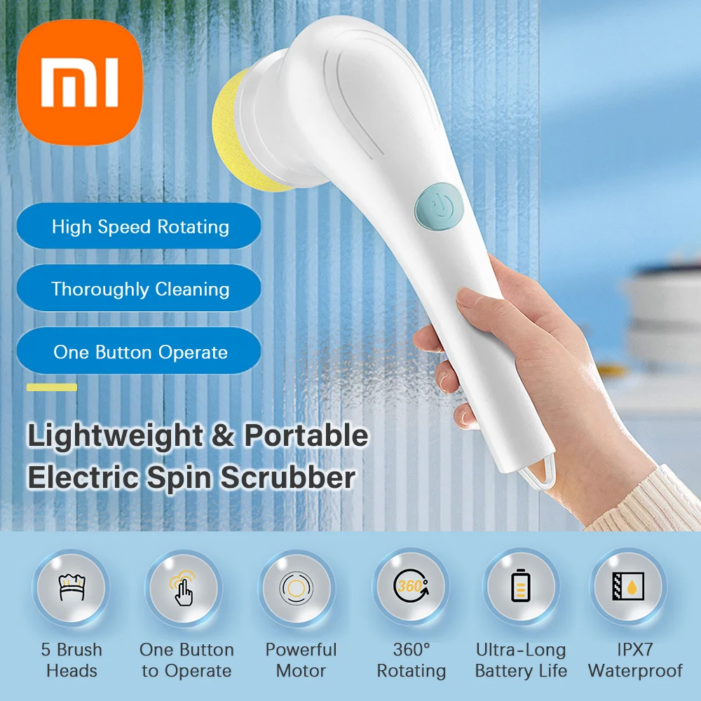 Xiaomi 5-in-1 Multifunctional Electric Cleaning Brush USB Charging Bathroom Wash Brush Kitchen Cleaning Tool Dishwashing Brush