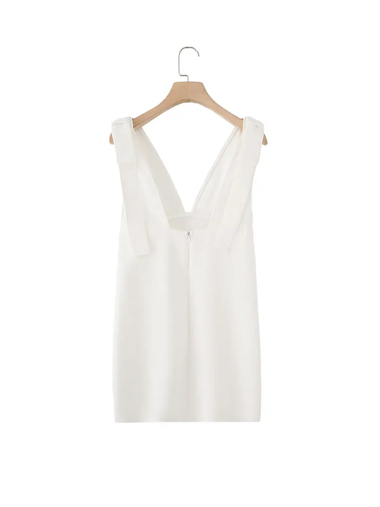 2025 Summer Chic Casual Women Dress Bow Cami Sleeveless Pleated Mini Vestidos New Fashion Holiday Dress