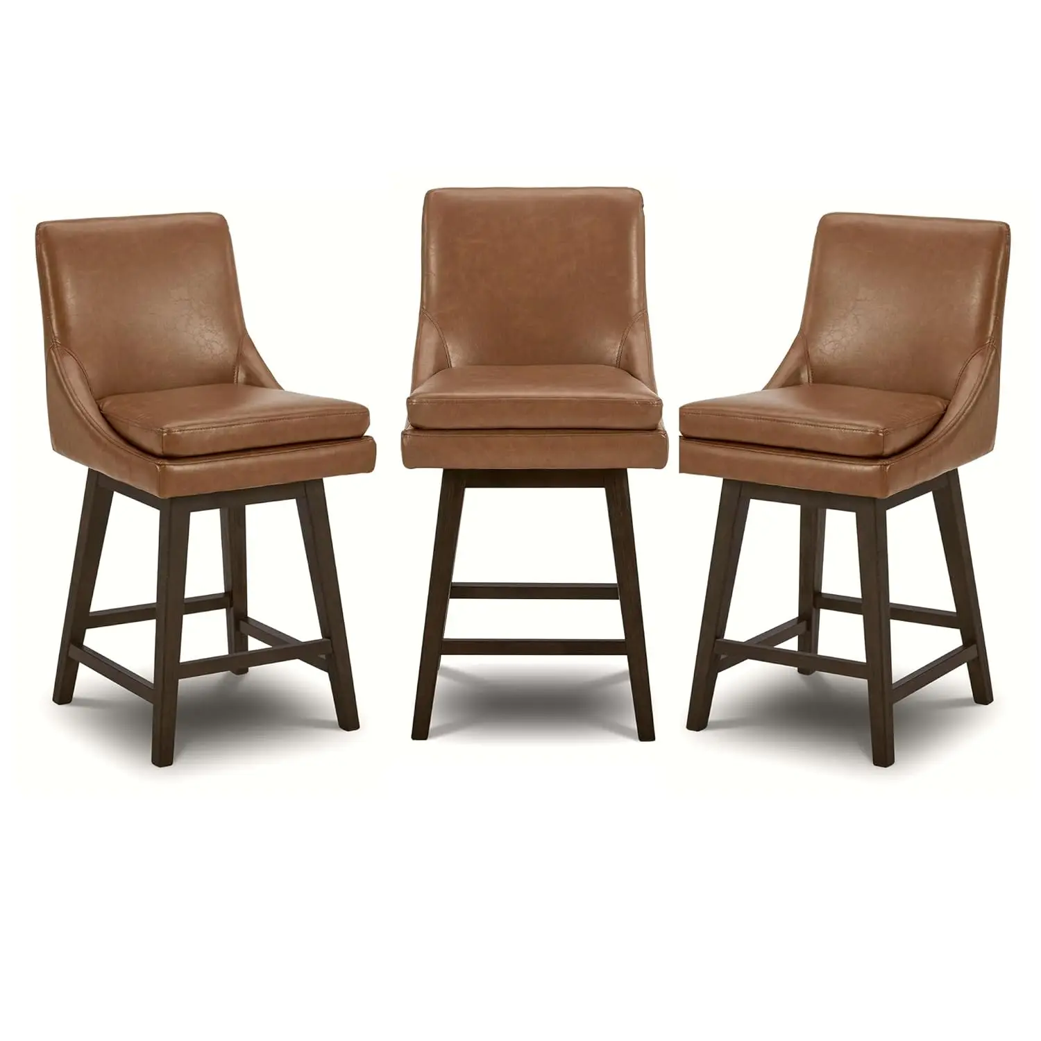 

Набор из 3-х барных стульев с поворотным механизмом, обтянутых искусственной кожей, с высотой сиденья 26,8 дюймов, с подлокотниками, на заказ.