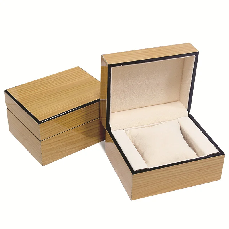 Vintage Large Yellow Veneer Wood Grain MDF Watch Storage Collection Box Two or More Logos Can Customized Free Watches Organizer