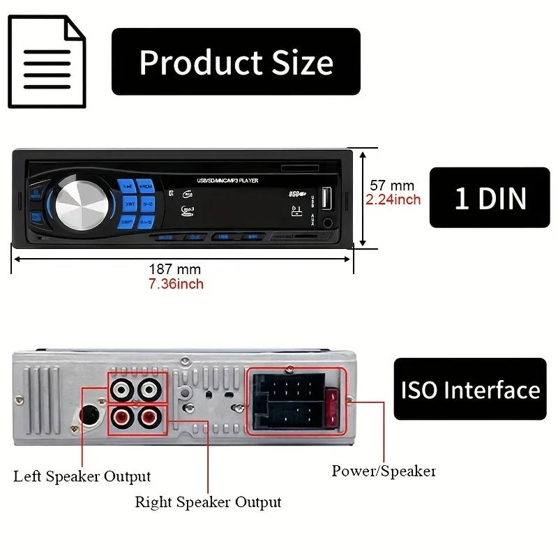Car Radio 1 DIN Stereo Hands Free Calling Music TF Card USB AUX Input FM Radio Receiver MP3 Player