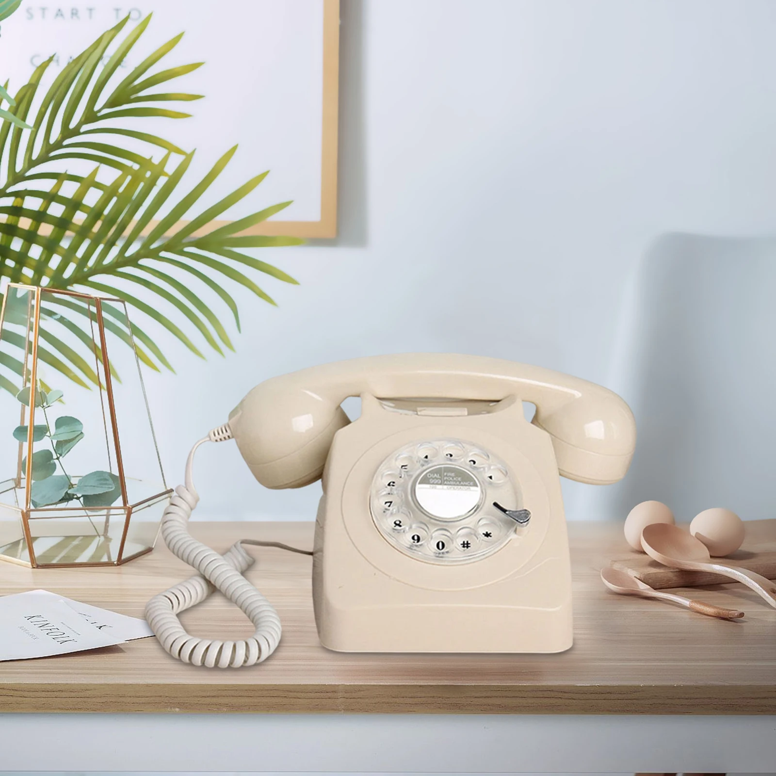 Retro Rotary Dial Telephone with Redial From the 1980s, Retro Wired Landline for Home Office Antique Desk Phone Landline