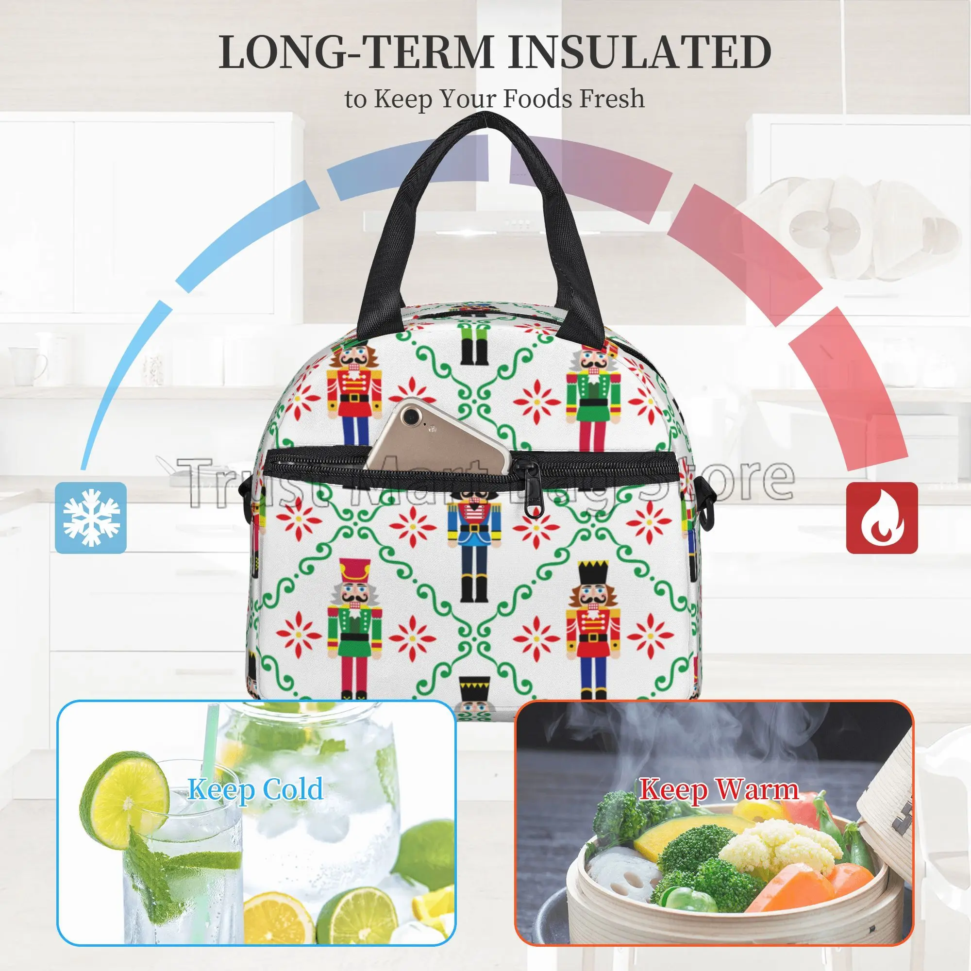 Christmas Nutcrackers Print borsa termica per il pranzo borsa portatile grande Bento borse termiche riutilizzabili con tracolla