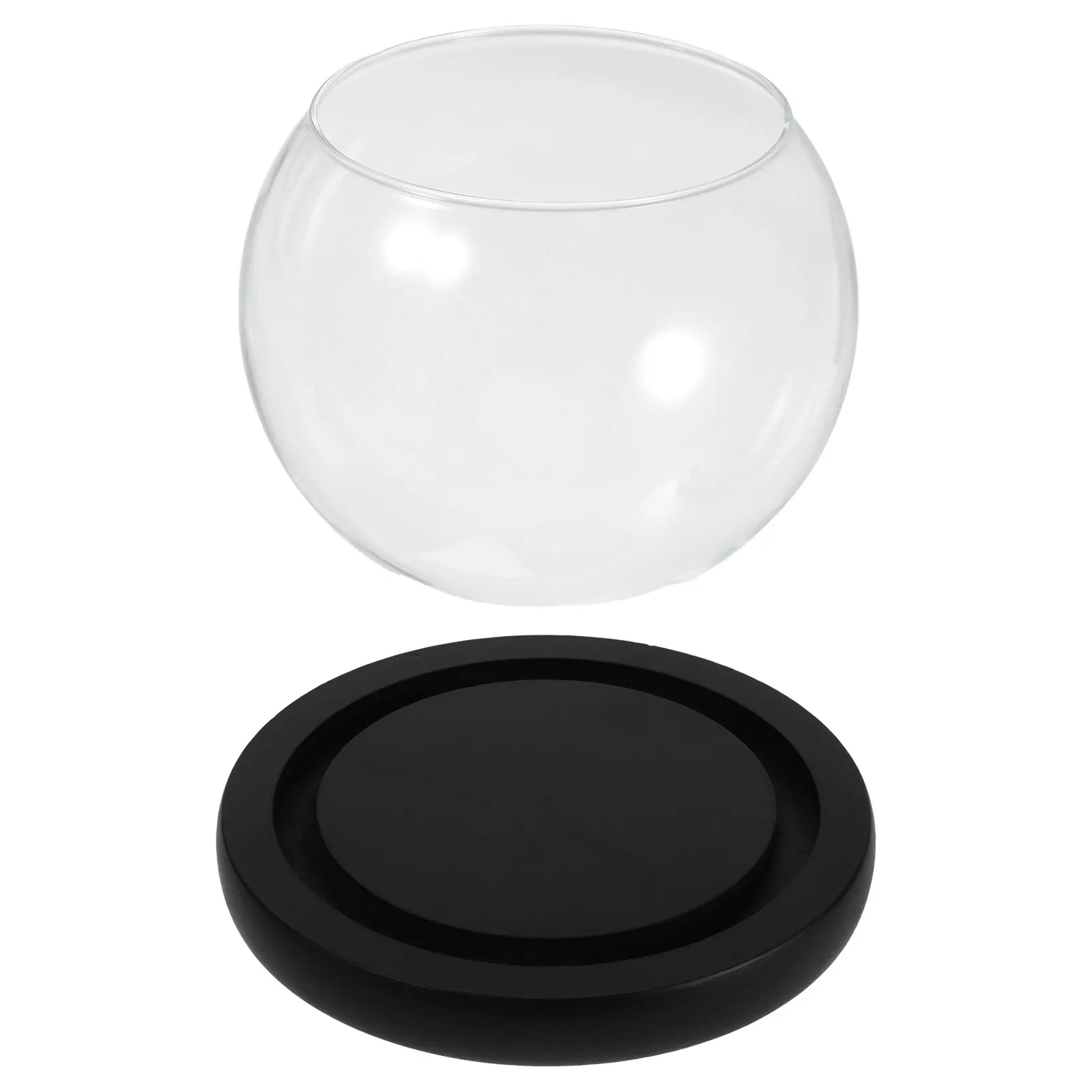 Cloche en verre ronde pour fleurs éternelles, cloche en verre DIY avec base en bois, globe à neige transparent, vitrine à fleurs artisanale