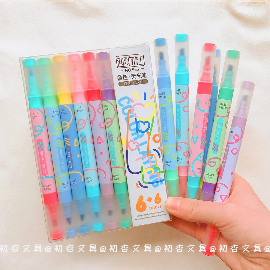 Imagem -06 - Double-ended Magic Color Stacking Highlighter Pen Grupo Artigos de Papelaria Estética Itens Escolares Pcs