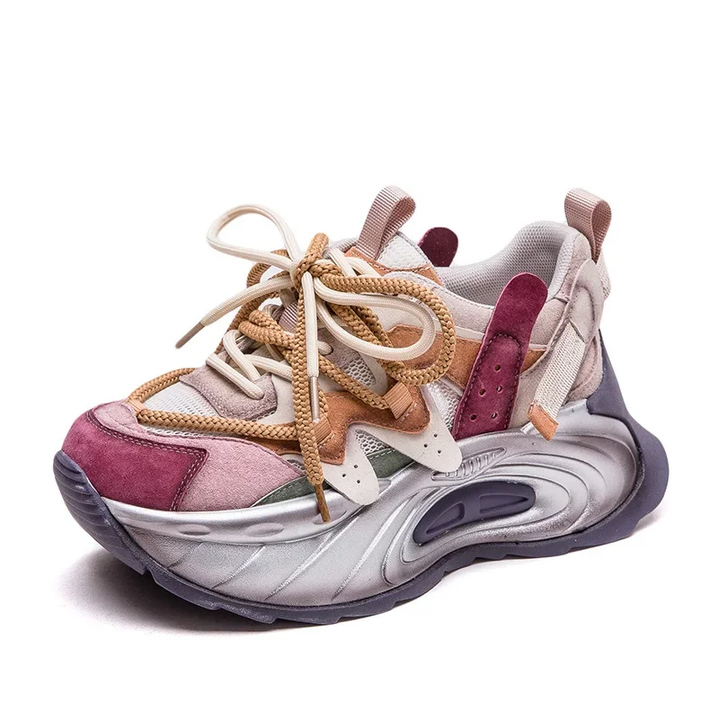 Botines de piel de cerdo de 6CM para mujer, botines planos, zapatillas gruesas de moda de colores combinados, zapatos cómodos para otoño y verano