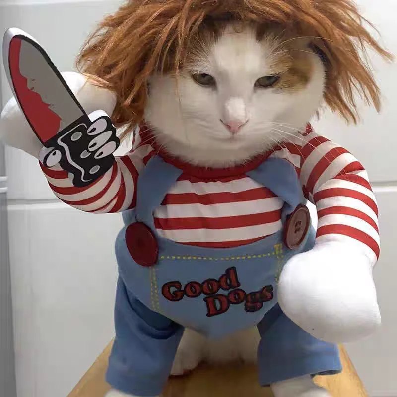 

Halloween Pet Cat Killer Doll Cosplay Costume Party Festival Dog Play Fun Killer Clothes Toy Props Pet Mood Clothing Supplies
