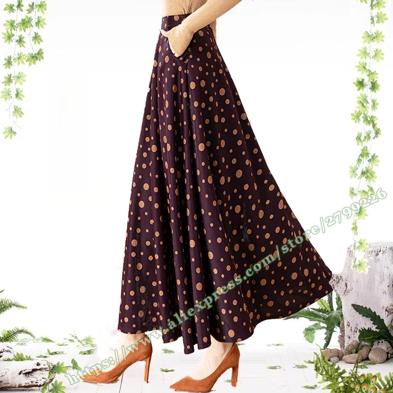 2024 Autumn Retro Fashion Purple Polka Pattern A-line Half length Skirt Elegant Plus Size women's Long Skirt