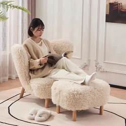 Lazy Sofa Chair, Lamb Velvet White Ins Style Internet Celebrity Model, Balcony Leisure Plush Chair, Nordic Bedroom Single Chair