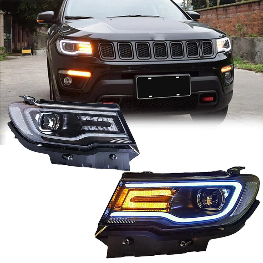 

Pop Pop Car Lights For Compass 2017-2021 Grand Cherokee LED Auto Headlight Assembly Upgrade Bifocal Lens Dynamic Signal Lamp Acc