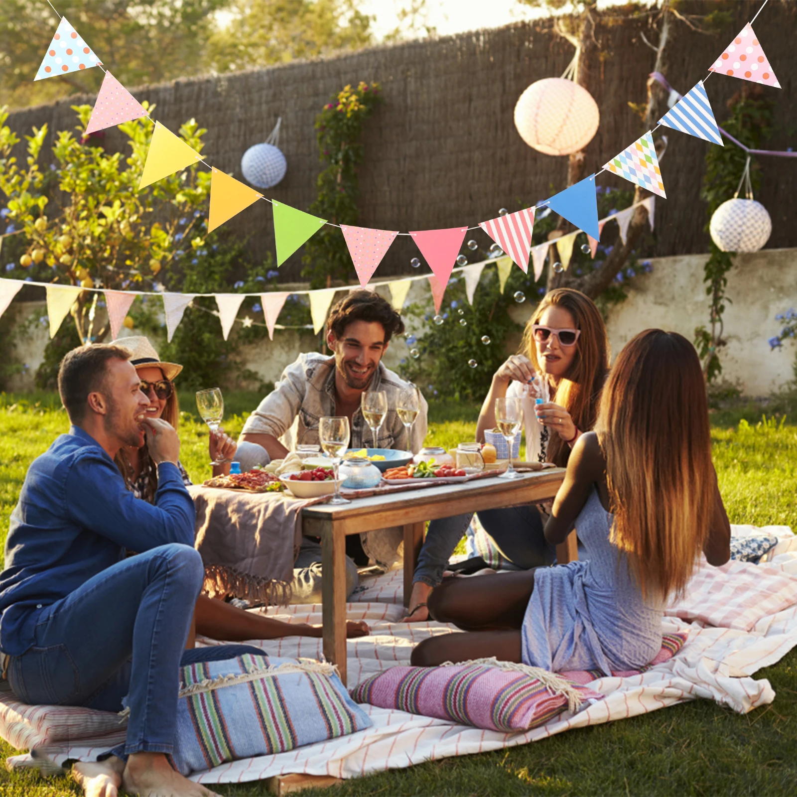 

Triangle Bunting Banner Party Decorations Glitter Flags Hanging Supplies DIY Paper Triangle Banner Flags for Birthday