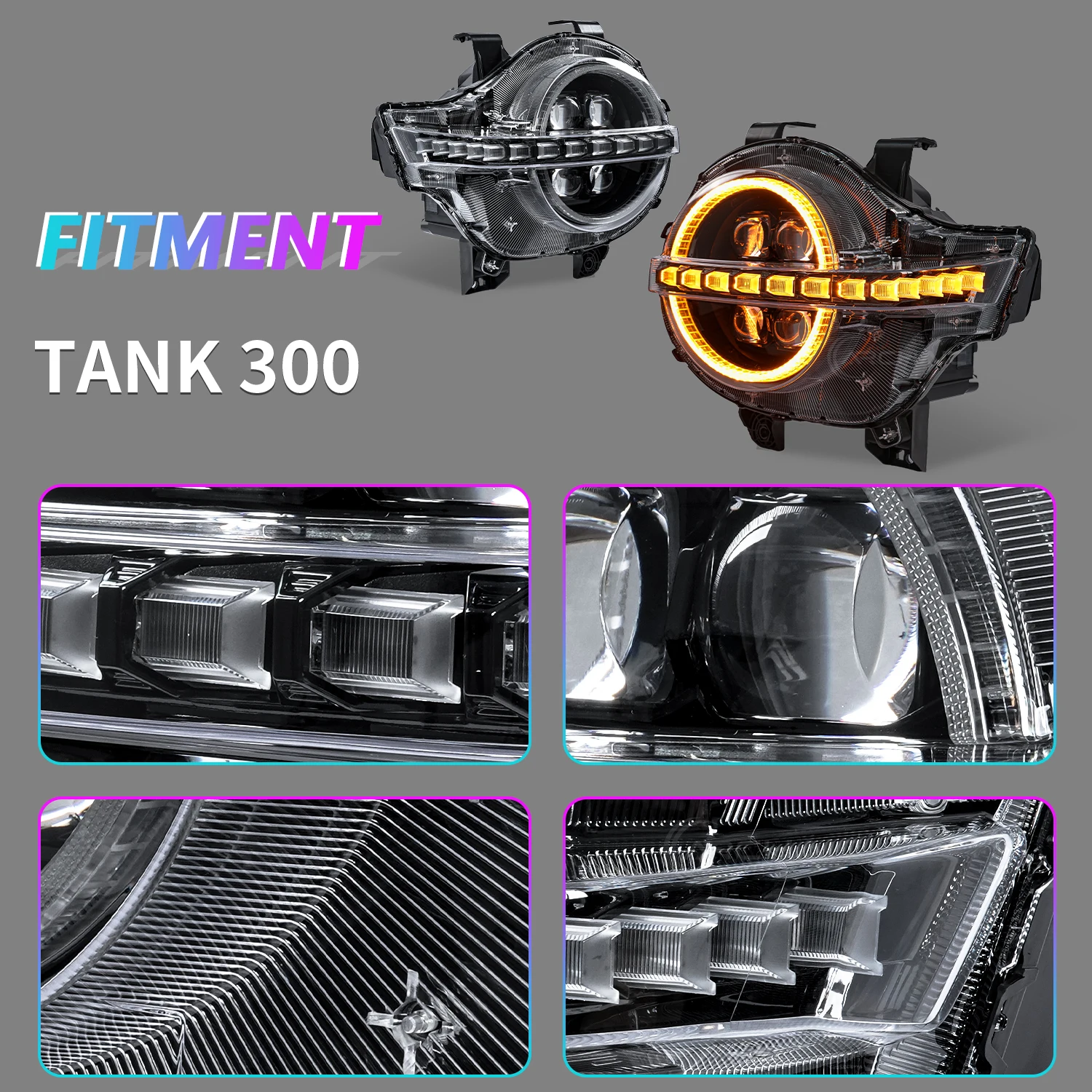 Archaic New LED Front Lamp 4 Projector Lens DRL WEY Tank SUV Headlights 4 Startup Animation forGWM Tank 300 Headlight 2019-2025