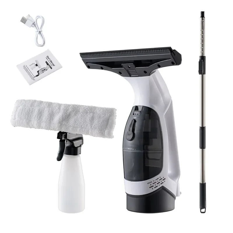 Electric Glass Cleaner with Extension Rod Handheld Window Cleaning Tool Strong Suction High Efficiency Portable Device for