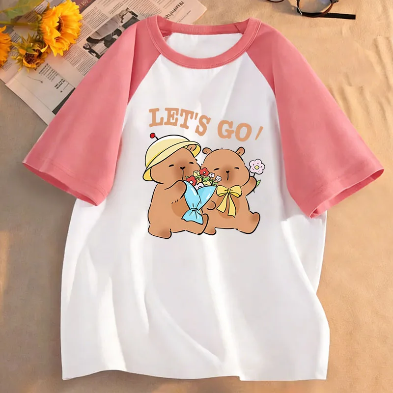 Niedliche Capybara T-Shirts Manga Kinder T-Shirt Harajuku Hoodie für Jungen Mädchen Sommer Frühling Lässiges Oberteil Tee