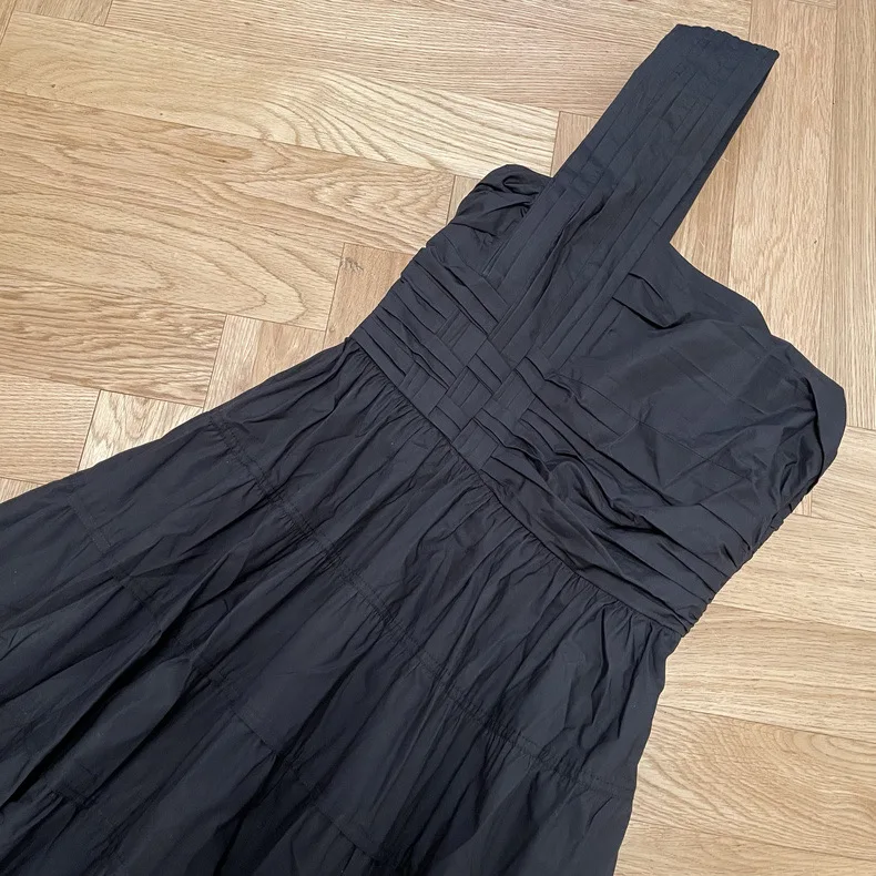 Women One Strap Strapless Folded Waist Midi Cotton Dress