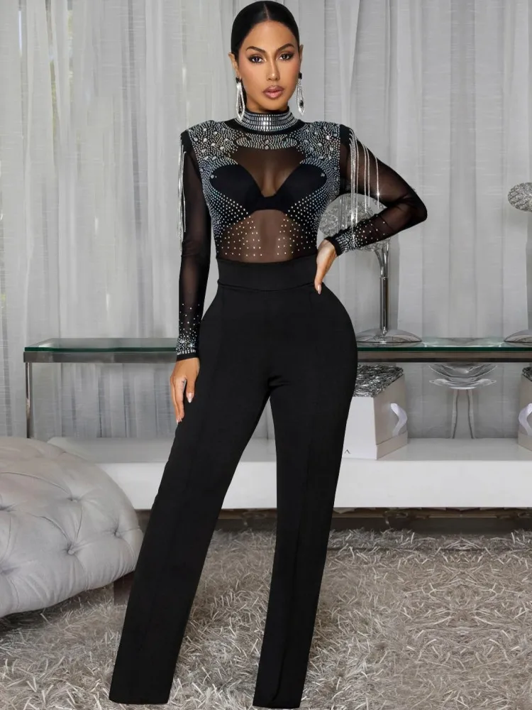 

Сплошной цвет, женские черные комбинезоны на осень-зиму, свободные модные уличные комбинезоны с длинными рукавами, широкие брюки, брюки