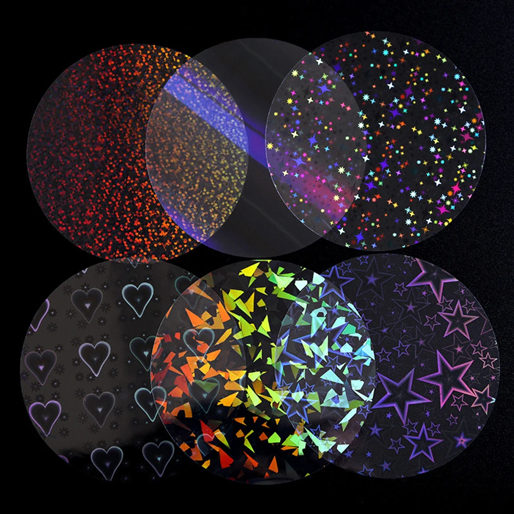 75mm Badge Button Protective Film (100pcs)PET Laser Shiny Rainbow Film with Star Heart Patterns Essential Badge Making Materials