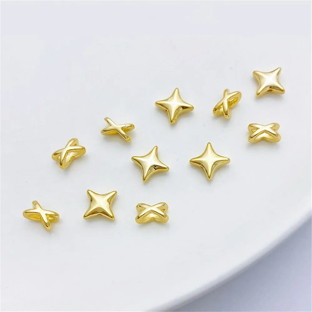 14K Gold-clad Four-corner Stars Separated By Beads and Knotted Balls Diy Handmade Bracelet Necklace Jewelry Material Accessories