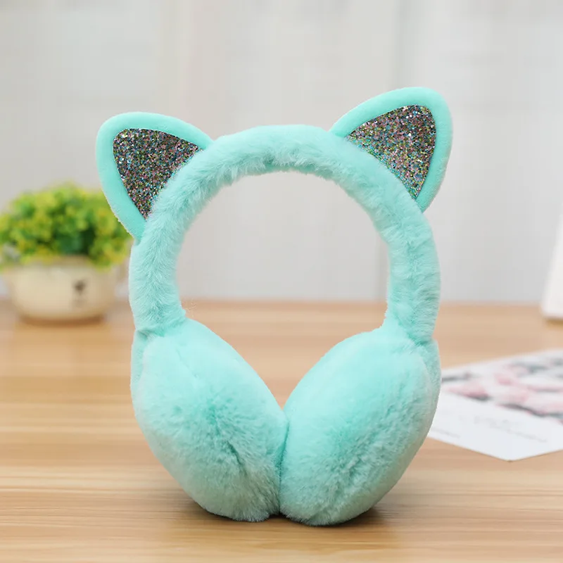 1 PC Warm Sequin Earmuffs Women Girls Cat Rabbit Fox Animal Ears Warmer Cute Winter Outdoor Cycling Fluffy Earflap Headband