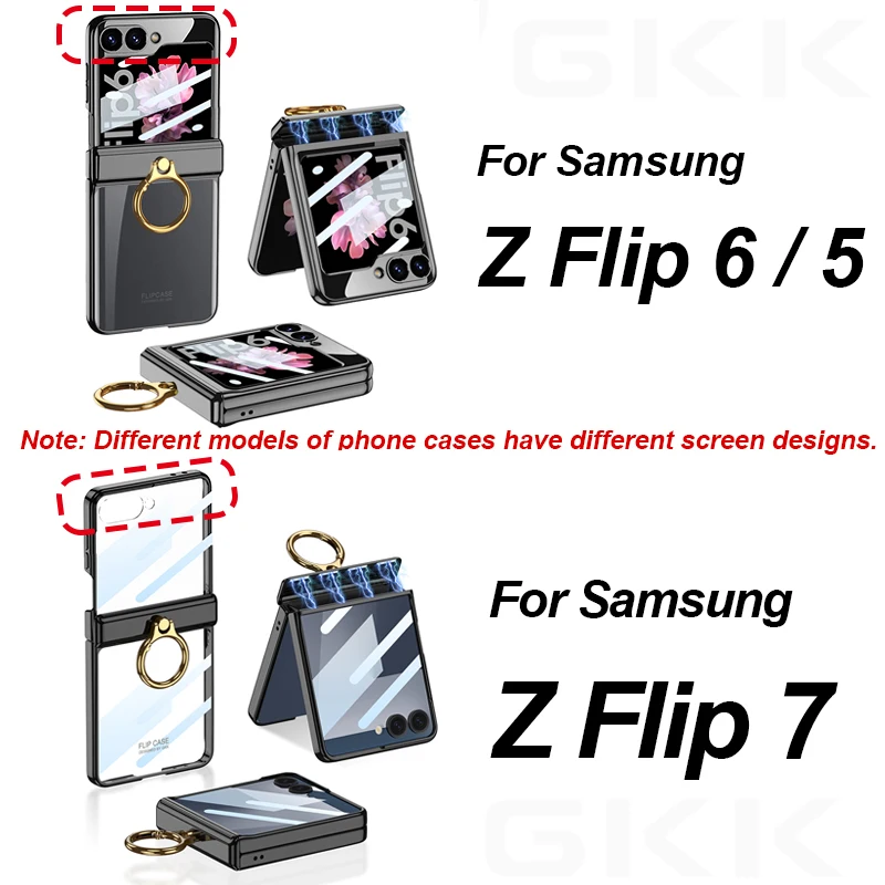 Luksusowe etui z magnetycznym zawiasem do Samsung Galaxy Z Flip 7 6 5, szklany ekran, uchwyt pierścieniowy, twarda obudowa do Galaxy Z Flip7 — zdjęcie produktu 2