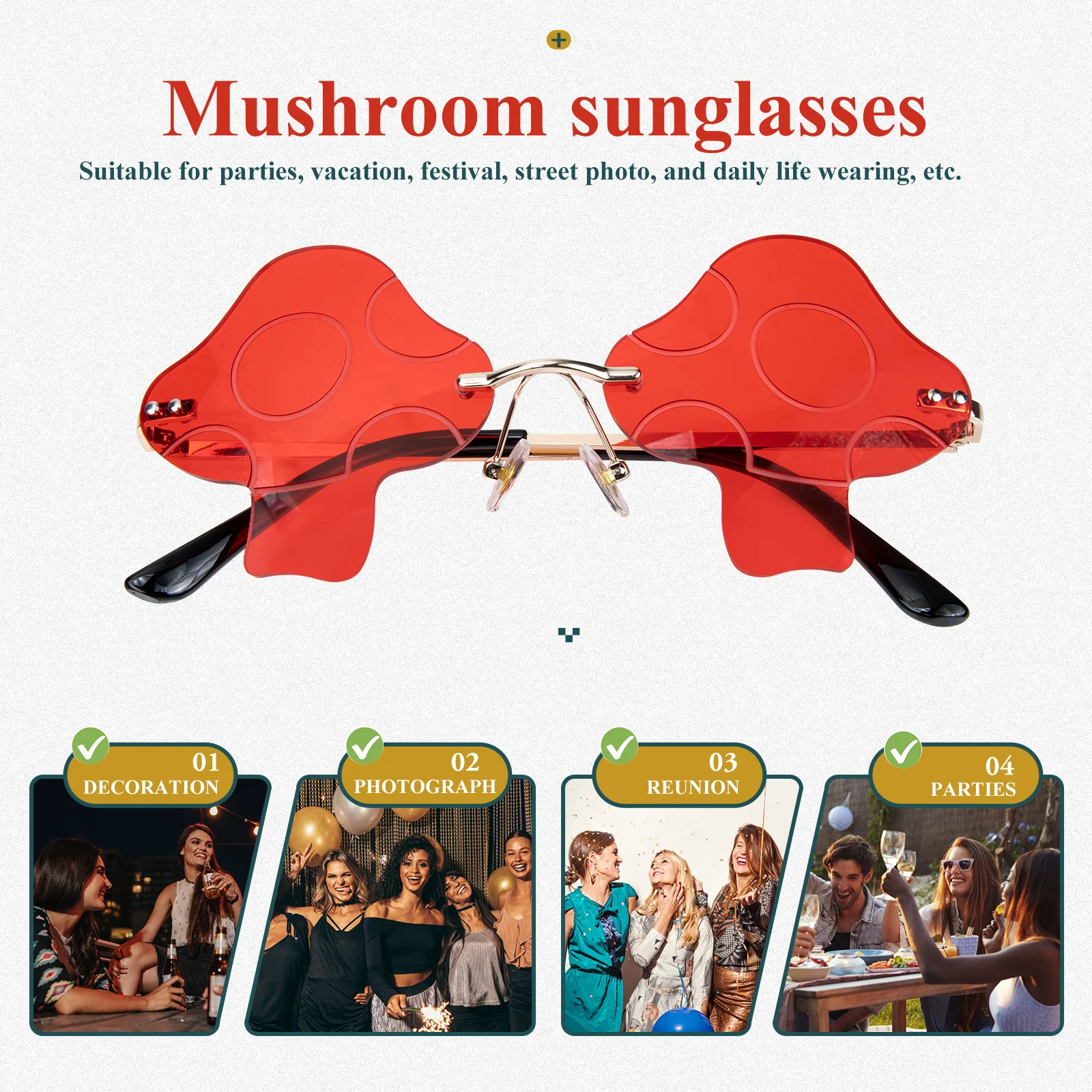 

Mushroom Shaped Personalized Creative Summer Beach Party Sunglasses Rimless Frameless Sunglasses Lightweight Durable Ac Metal