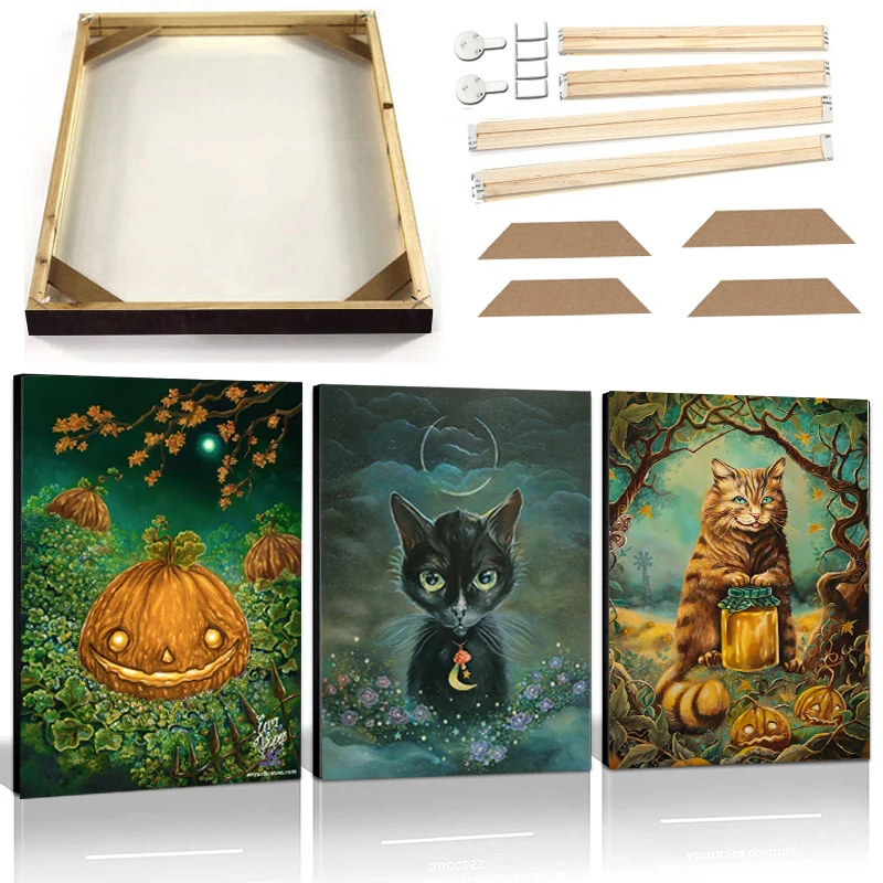 

Halloween Black Cat Pumpkin Poster Prints with Frame Canvas Print Artist Artwork Painting Retro Abstract Animal Wall Picture