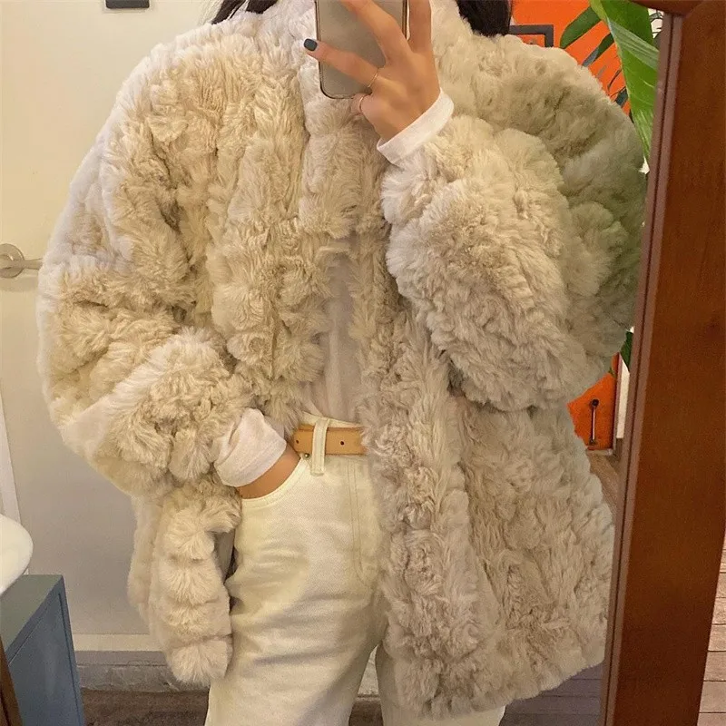 

Autumn Winter New Korean Fashion Lambswool Fur Coat Young Thicken Loose Imitation Rabbit Hair Women Fur Overcoat Lady Jacket