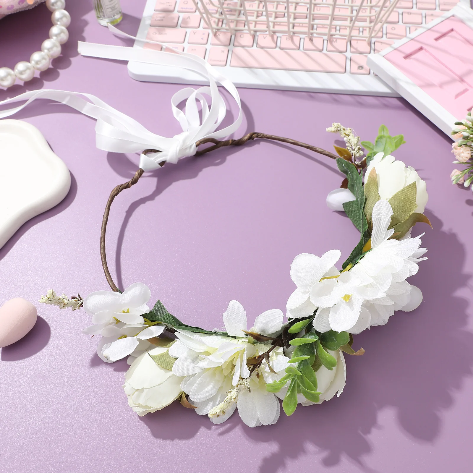 

Flower Crown for Pets Floral Headband with Adjustable Fit Lightweight Design for Weddings Parties Bridal Dog Accessories