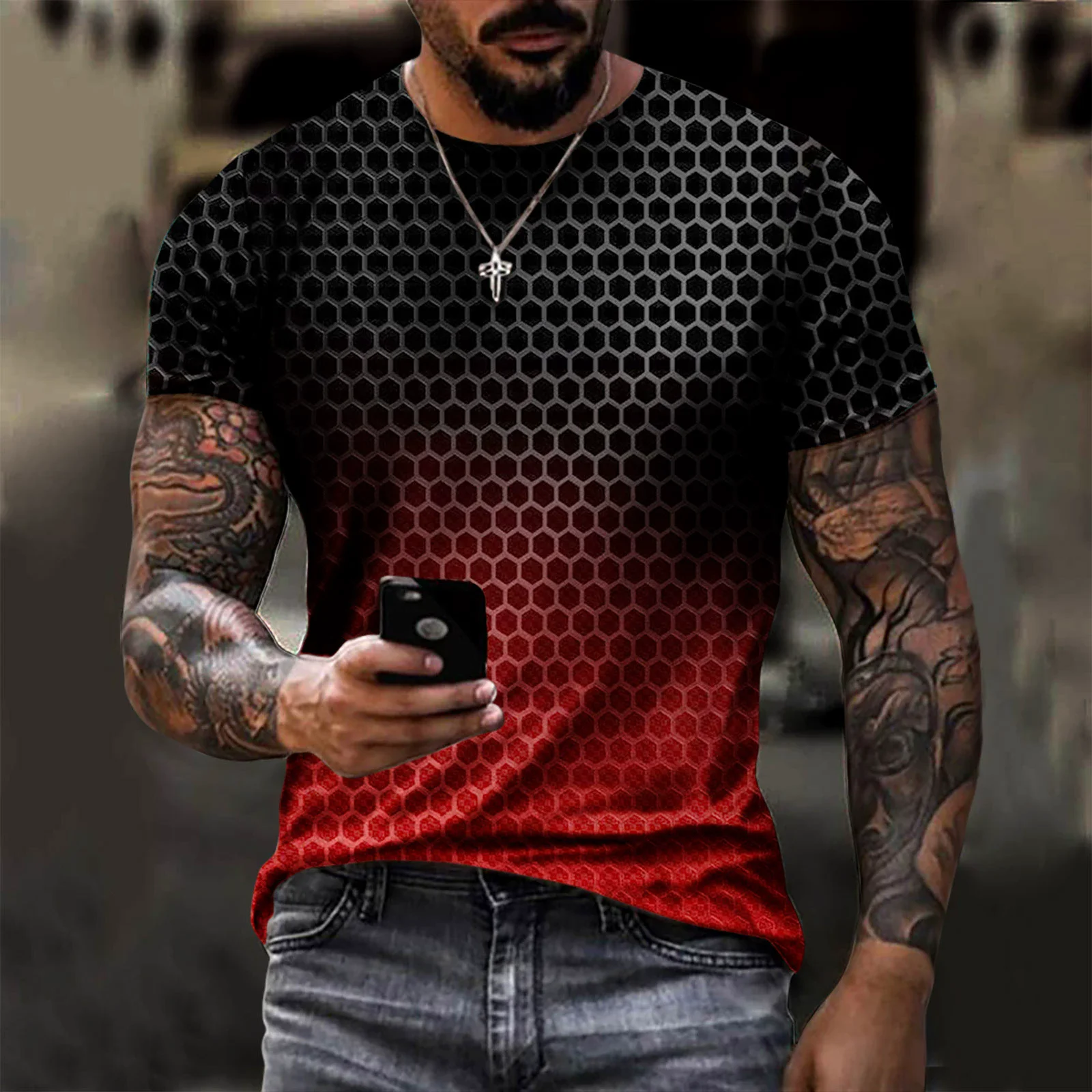 Round Dot Pattern Fashion Men's T-Shirts Summer Short Sleeve 3D Printed Street Gradient Male Tee 6XL Plus Size Casual Tops
