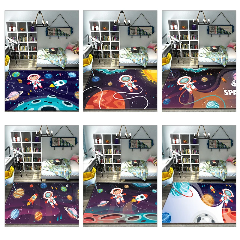 Cartoon Space Children Carpet Bedroom Wasahble Universe Planet Mat For Kids Play Game Mat Baby Rugs Boy Non-slip Cute Room Decor