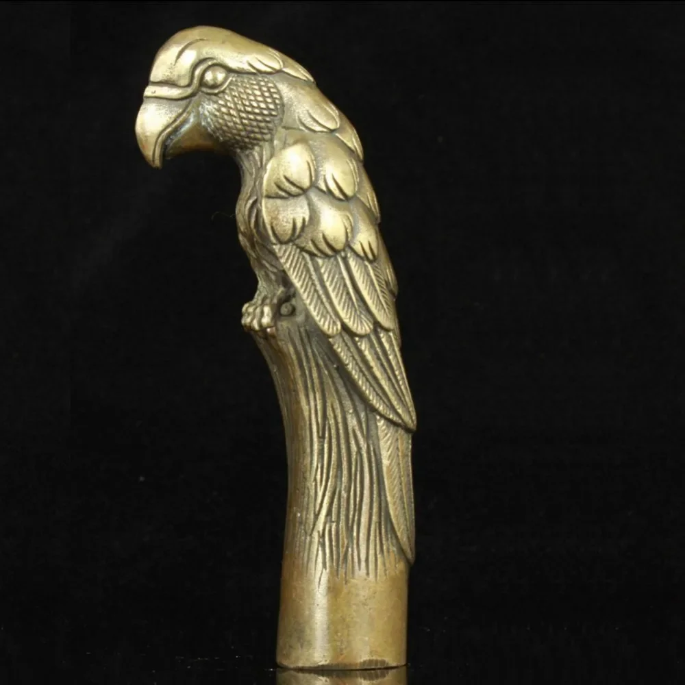 

Old Handwork Carving Bronze Lifelike Parrot Statue Cane Head Walking Stick