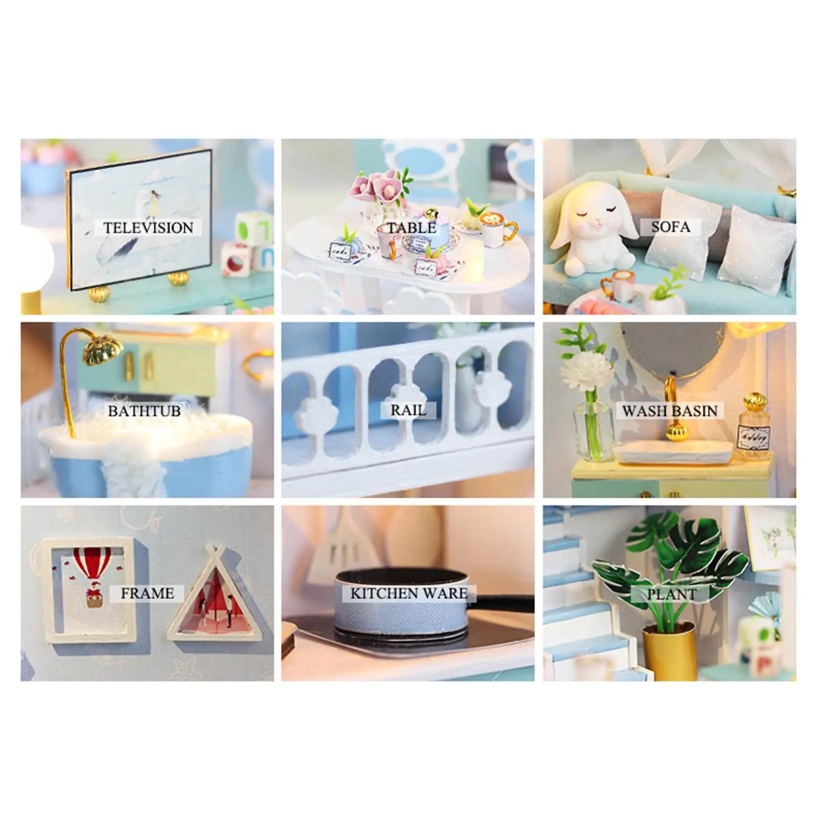 LED Light DIY Wooden Miniature Dollhouse Room Furniture Toys