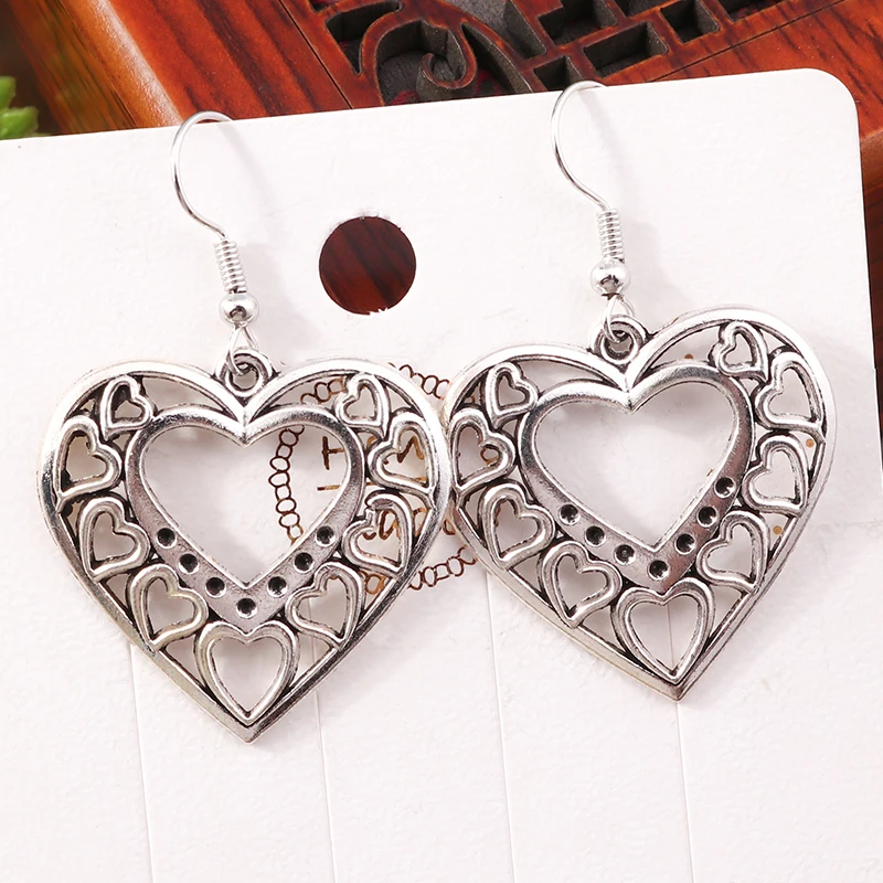 أقراط متدلية على شكل قلب من سبيكة عرقية للنساء والفتيات وهدايا مجوهرات للحفلات والعطلات #2