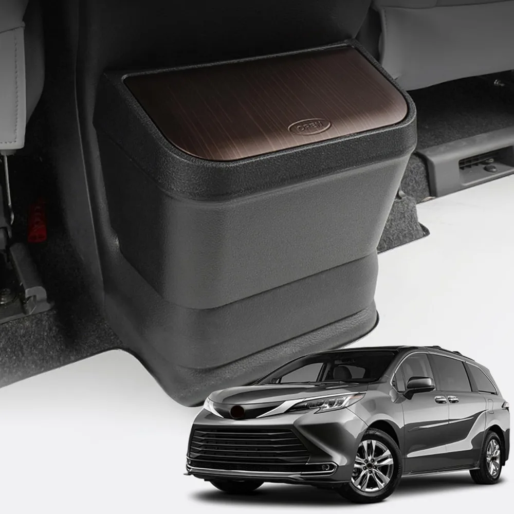 

Waterproof Car Trash Can with Cup Holder for Sienna 2021 2025 Brown