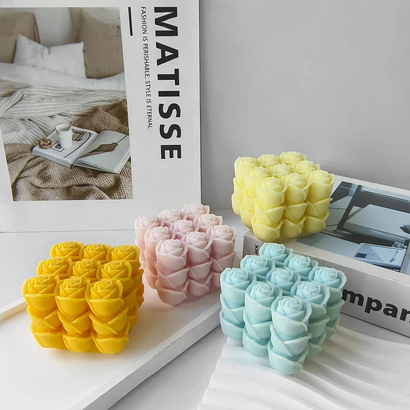3D Love Rose Silikonowa forma do świec DIY Geometryczna kostka Rubika Aromaterapia Gips Żywica Rzemiosło Forma odlewnicza Prezent walentynkowy — zdjęcie 3
