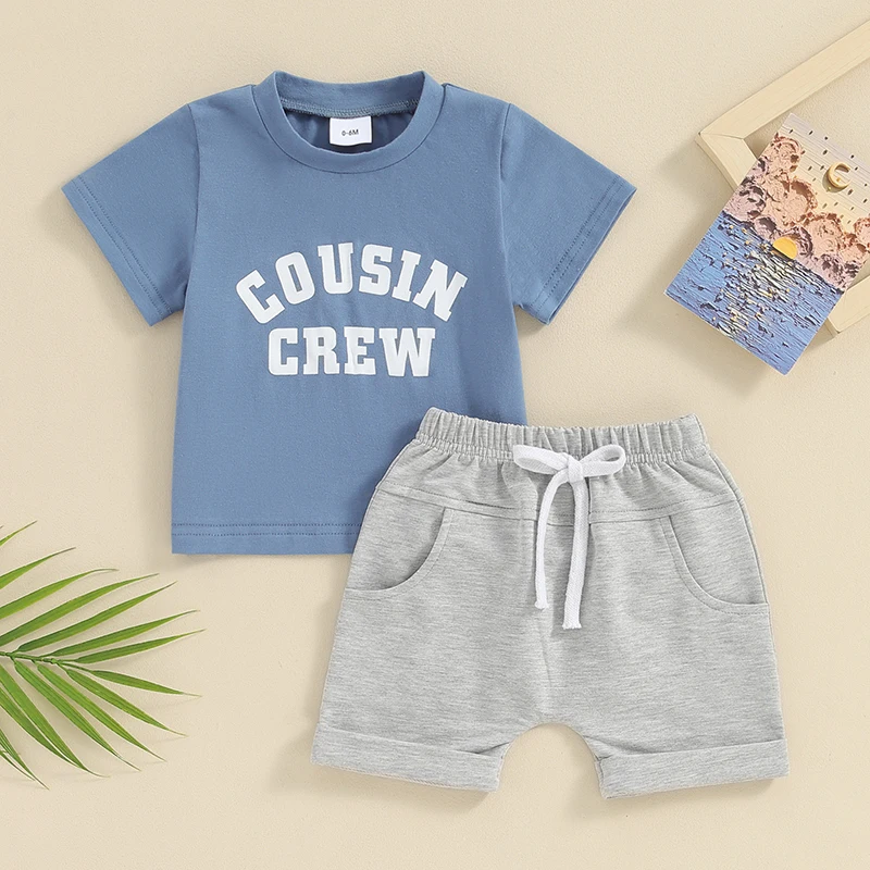 SUNSIOM Toddler Boys Summer Outfits Letter Print Short Sleeve T-Shirt and Elastic Waist Shorts Casual Clothes Set