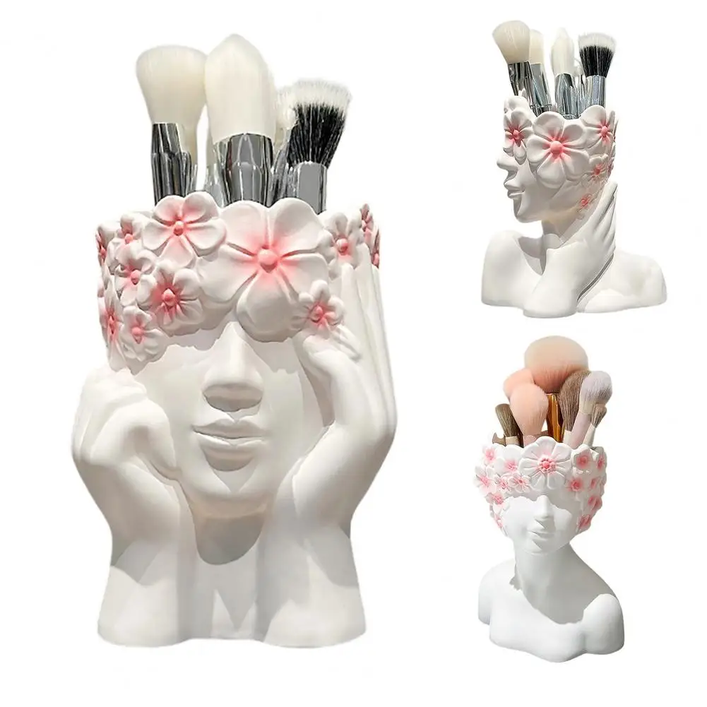 Office Desktop Organizer Storage Box with Artistic Side Face Design Nordic Style Makeup Brush Holder Cosmetic Brush for Bedroom