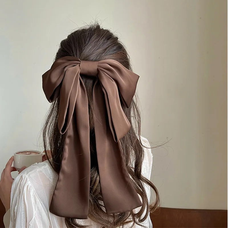 

Satin Bow Hair Clip for Women Korean Ethereal Large Back of Head Top Clip Ponytail Holder Daily Non Slip Lightweight Soft