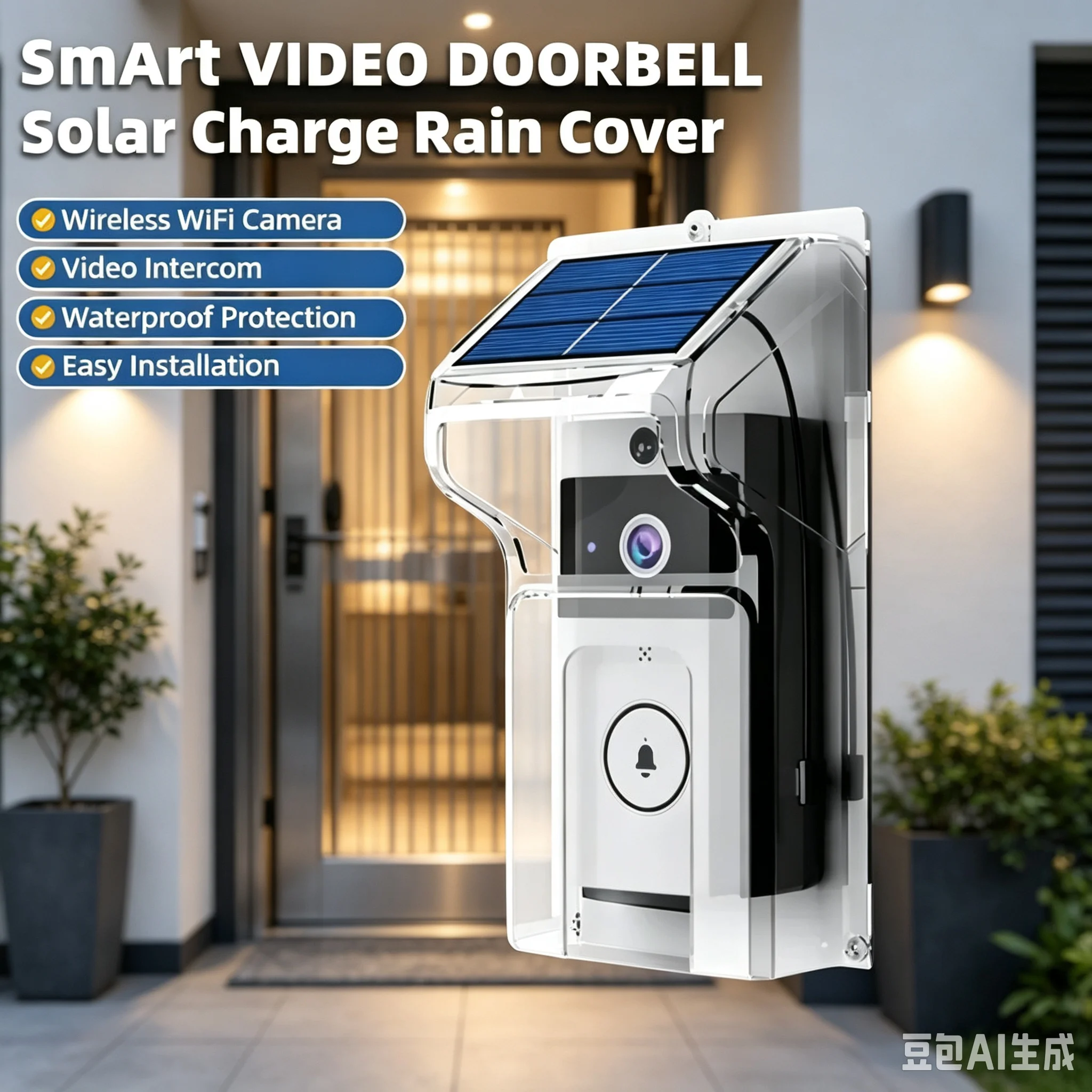 Solar Powered WiFi Smart Video Doorbell Wireless Waterproof Security Cam Digital Peephole