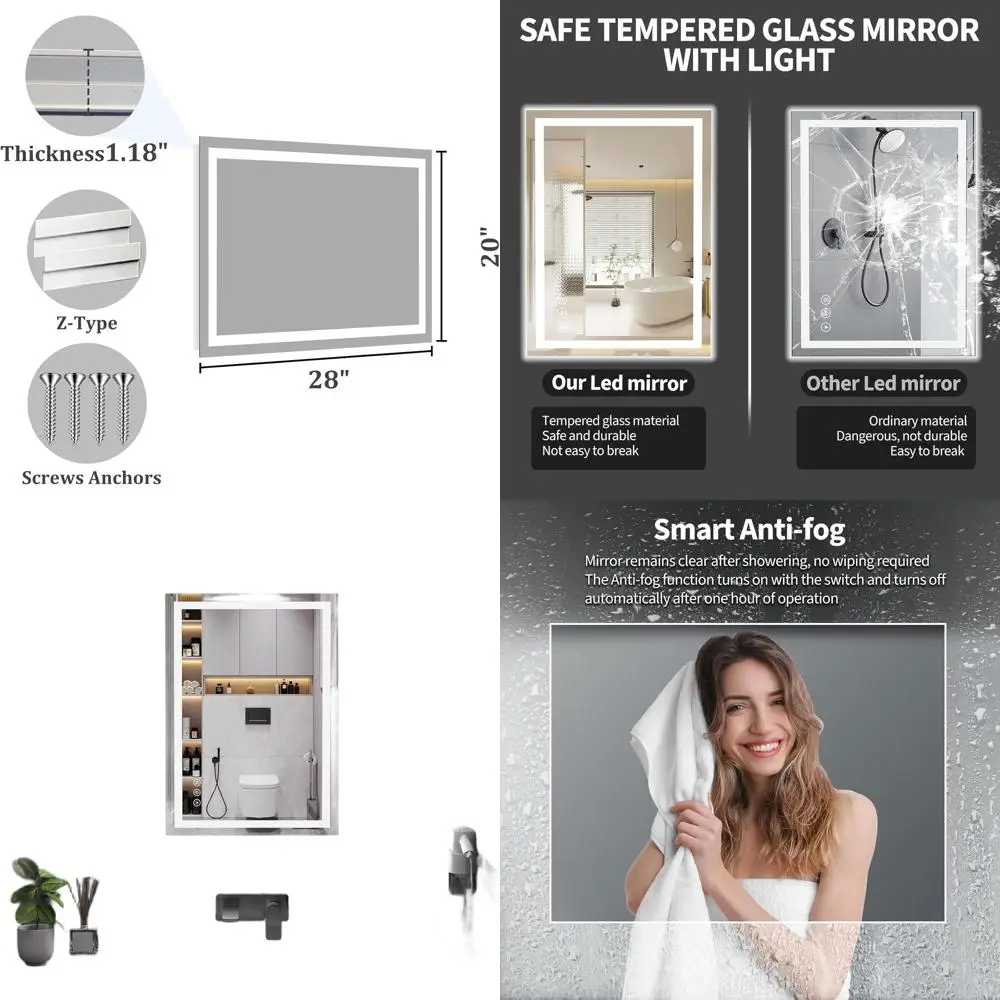

20x28 Inch LED Illuminated Mirror, 90 CRI Anti-Fog Vanity Mirror with Front and Back Lighting, Shatterproof Bathroom Wall Mirror