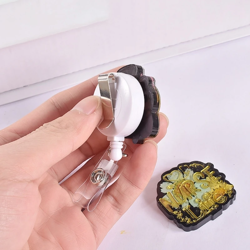 Silicone Badge Reels Resin Mold for Epoxy Resin Casting DIY Crafts Badge Holder Making Set Badge Reels Retractable Clips