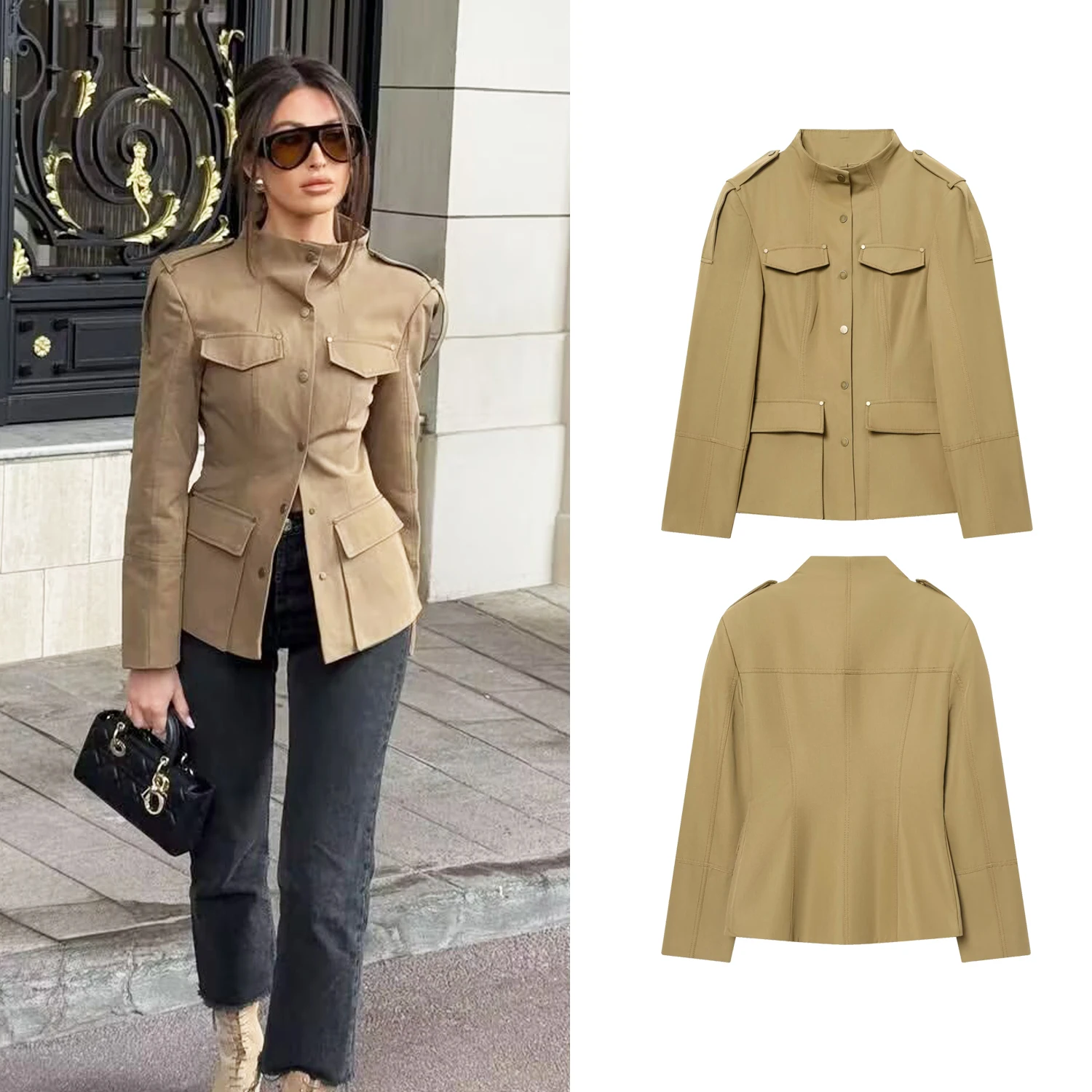 Women's Jacket Coats Spring New Female Chic Stand Collar Pocket Single-Breasted Slim Lady Jacket Fashion High Street Outerwear