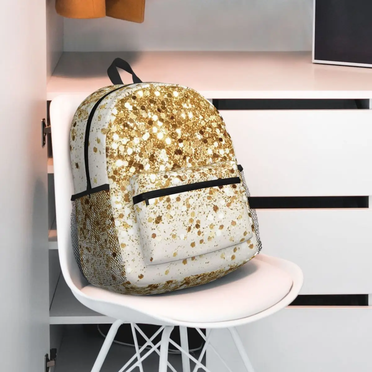 

Gold Glitter Glam Backpack Student BookBag Kids School Bag Laptop Shoulder Bags for Boys Girls