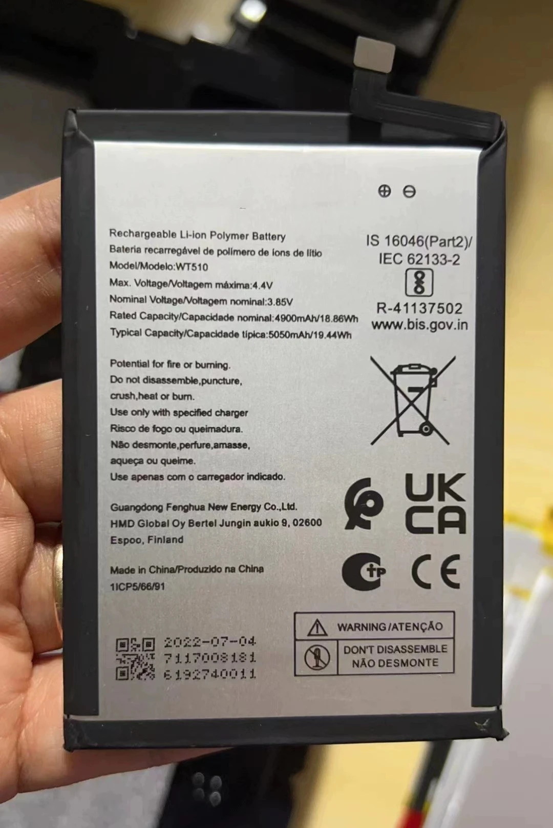 

New Original WT510 5050mAh Replacement Battery for Nokia NKC21 Plus TA-1433 TA-1431 TA-1426 TA-1424 Mobile Phone