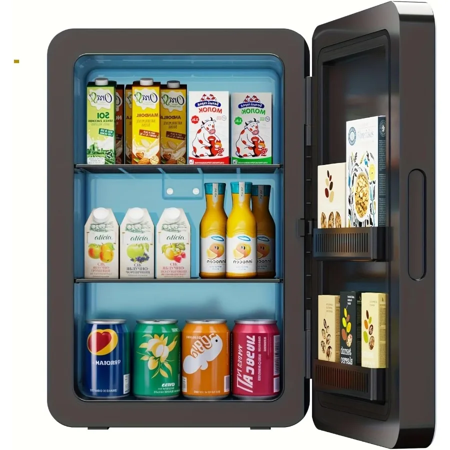 22L/30Cans Mini-Kühlschrank für Schlafzimmer, 12 V DC, tragbarer Kühler, Wärmer mit Glasfront, kompakter Kühlschrank, ideal für Auto, Büro, Des