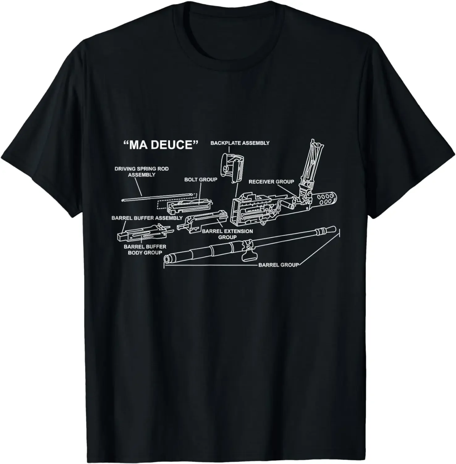 

.50 Caliber "Ma Deuce" Machine Gun Parts Diagram Schematic T-Shirt 100% Cotton O-Neck Summer Short Sleeve Casual Mens T-shirt