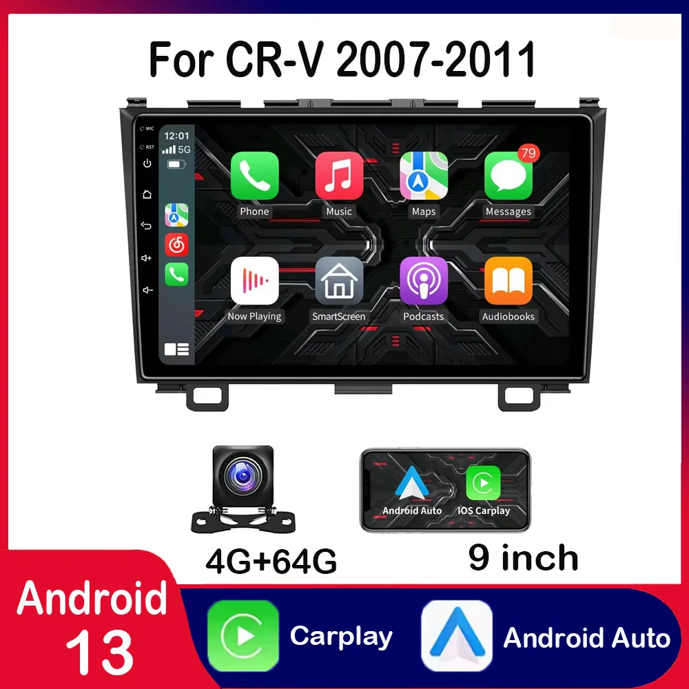 

9inch Car Stereo Radio GPS Navigation Compatible for CR-V 2007-2011 Android 13